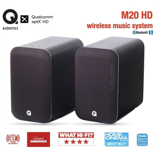 Q ACOUSTICS M20 HD, BELAIDĖS AKTYVIOS GARSO KOLONĖLĖS GALIA: 2 X 65W, DAŽNIŲ JUOSTA: 55HZ - 22KHZ, BLUETOOTH® 5.0 (SU APTX™, APTX™ HD, APTX™ LOW LATENCY, SBC IR AAC PALAIKYMAS) 