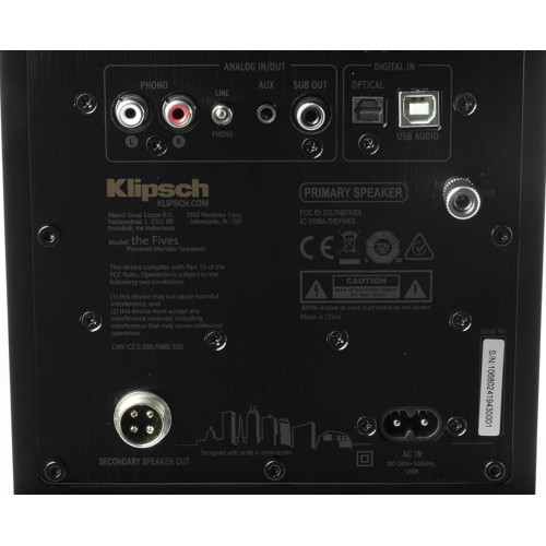 KLIPSCH THE FIVES AKTYVIOS GARSO KOLONĖLĖS (PORA) SU HDMI ARC BLUETOOTH PHONO GALIA: 160 W / GALIA PIKO METU: 320W, DAŽNIŲ JUOSTA: 50HZ - 25KHZ 