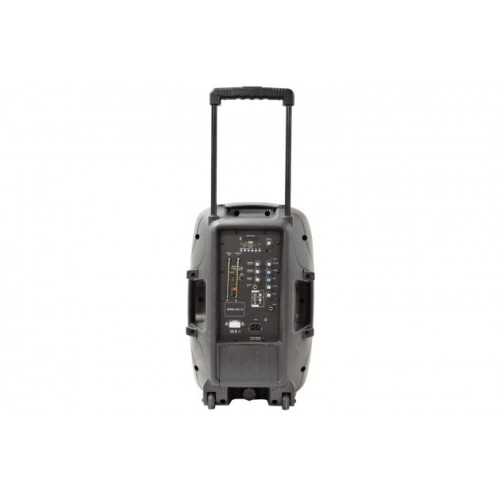 QTX PAL12 NEŠIOJAMA GARSO SISTEMA SU AKUMULIATORIUMI, LED ŠVIESOS EFEKTU + 2 VNT BELAIDŽIŲ VHF MIKROFONŲ, USB/SD/FM/BLUETOOTH 