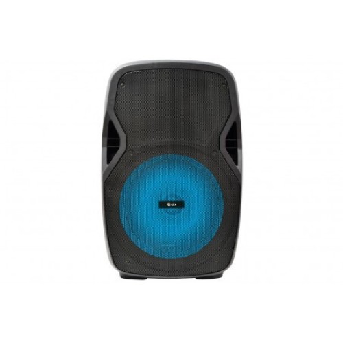 QTX PAL15 NEŠIOJAMA GARSO SISTEMA SU AKUMULIATORIUMI, LED ŠVIESOS EFEKTU + 2 VNT BELAIDŽIŲ VHF MIKROFONŲ, USB/SD/FM/BLUETOOTH 