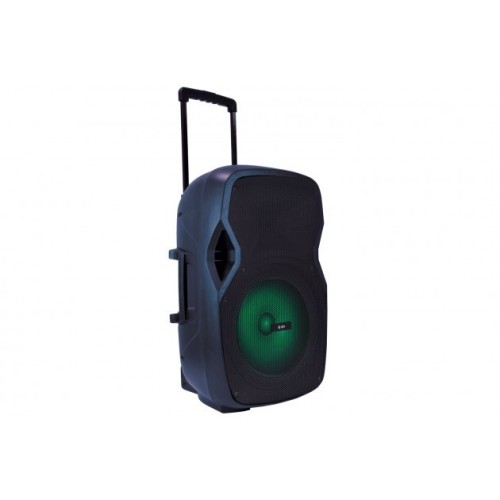 QTX PAL15 NEŠIOJAMA GARSO SISTEMA SU AKUMULIATORIUMI, LED ŠVIESOS EFEKTU + 2 VNT BELAIDŽIŲ VHF MIKROFONŲ, USB/SD/FM/BLUETOOTH 