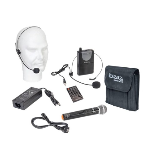 IBIZA SOUND PORT12VHF-MKII NEŠIOJAMA GARSO SISTEMA SU AKUMULIATORIUMI + 2 VNT VHF BELAIDŽIAI MIKROFONAI, USB/SD/AUX/BLUETOOTH 