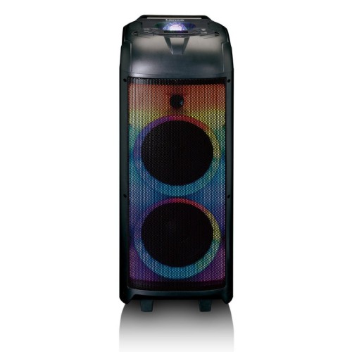 LENCO PA 260BK, NEŠIOJAMA GARSO SISTEMA SU RGB APŠVIETIMU GALIA: 150W, ĮMONTUOTAS D KLASĖS STIPRINTUVAS SU X-DRIVE RĖŽIMU, VEIKIMO LAIKAS IKI 12 VAL. (SU ĮJUNGTU APŠVIETIMU IKI 6 VAL.) 
