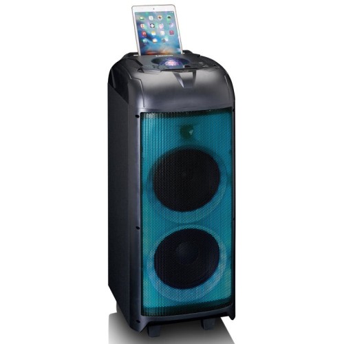 LENCO PA 260BK, NEŠIOJAMA GARSO SISTEMA SU RGB APŠVIETIMU GALIA: 150W, ĮMONTUOTAS D KLASĖS STIPRINTUVAS SU X-DRIVE RĖŽIMU, VEIKIMO LAIKAS IKI 12 VAL. (SU ĮJUNGTU APŠVIETIMU IKI 6 VAL.) 