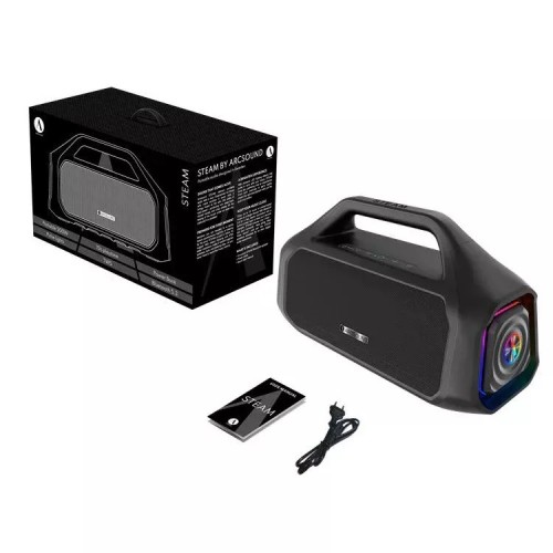 ARCSOUND STEAM – NEŠIOJAMA BOOMBOX TIPO KOLONĖLĖ SU BLUETOOTH, SUKURTA MOBILUMUI IR LAISVALAIKIUI. VEIKIMO LAIKAS (BATERIJA): IKI 15 VALANDŲ 