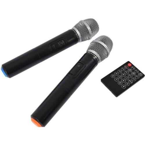 QTX QX15PA-PLUS ĮKRAUNAMA GARSO SISTEMA 2 X UHF MIKROFONAI IKI 8 VAL. GROJIMAS STIPRINTUVO IŠĖJIMAS 50 + 50WRMS GALIOS SUVARTOJIMAS 220-240VAC, 50/60HZ (IEC) 