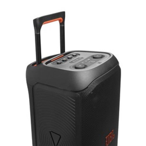 JBL PARTYBOX 320 NEŠIOJAMA BELAIDĖ BLUETOOTH GARSO SISTEMA GROJIMO LAIKAS IKI 18 VAL, GALIA 240W IPX4 ATSPARUMO VANDENIUI STANDARTAS ŠVIESOS EFEKTAI IR MIKROFONO VALDYMAS 