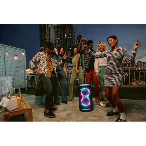 JBL PARTYBOX 320 NEŠIOJAMA BELAIDĖ BLUETOOTH GARSO SISTEMA GROJIMO LAIKAS IKI 18 VAL, GALIA 240W IPX4 ATSPARUMO VANDENIUI STANDARTAS ŠVIESOS EFEKTAI IR MIKROFONO VALDYMAS 