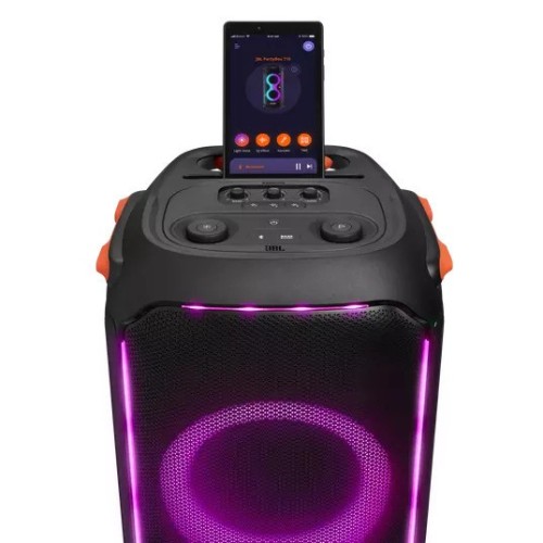 JBL PARTYBOX 710 GALINGA NEŠIOJAMA GARSO KOLONĖLĖ GALIA: 800W, DAŽNIŲ JUOSTA: 35HZ – 20KHZ (-6DB ), BLUETOOTH PALAIKYMAS, IPX4 ATSPARUMO STANDARTAS 