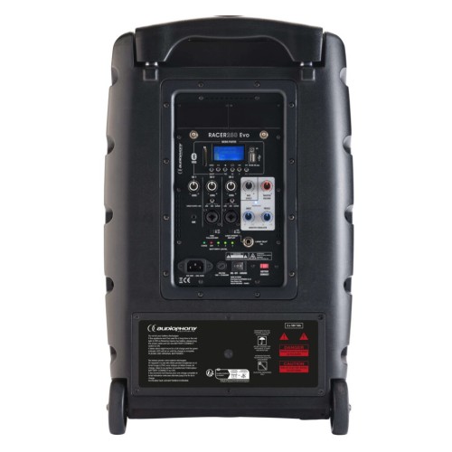 AUDIOPHONY RACER250 EVO – 12″ NEŠIOJAMA AKTINĖ KOLONĖLĖ SU BATERIJA, USB/SD/BT 5.0, TALK‑OVER FUNKCIJA IR MODULINE UHF MIKROFONO JUNGTIMI 
