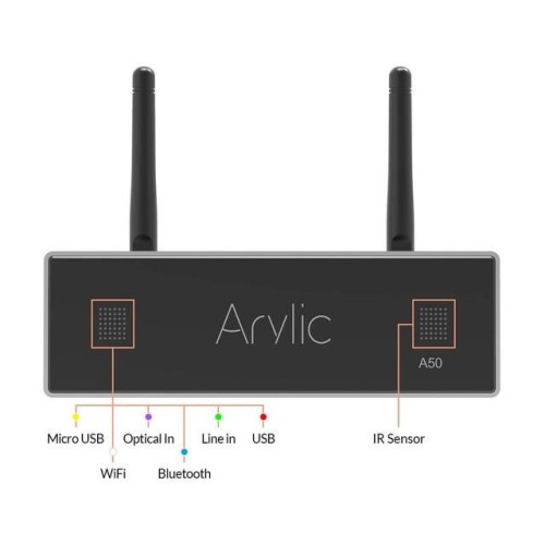 ARYLIC WIRELESS STEREO AMPLIFIER A50+, IŠMANUS STEREO STIPRINTUVAS SU TINKLO GROTUVU 2X 50W POPULIARIAUSIŲ MUZIKOS SERVISŲ PALAIKYMAS, RCA BEI OPTINIAI ĮĖJIMAI, GALIMYBĖ VALDYTI PER APLIKACIJĄ 