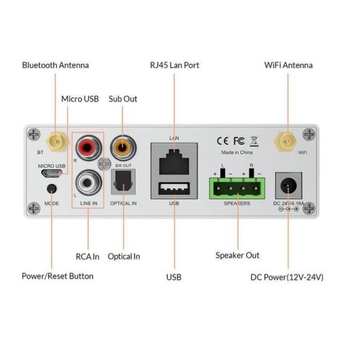ARYLIC WIRELESS STEREO AMPLIFIER A50+, IŠMANUS STEREO STIPRINTUVAS SU TINKLO GROTUVU 2X 50W POPULIARIAUSIŲ MUZIKOS SERVISŲ PALAIKYMAS, RCA BEI OPTINIAI ĮĖJIMAI, GALIMYBĖ VALDYTI PER APLIKACIJĄ 