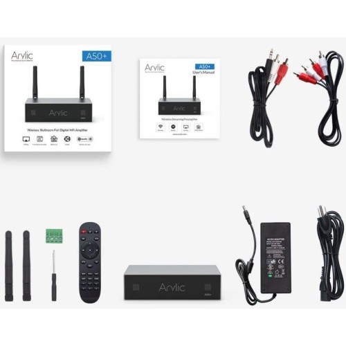 ARYLIC WIRELESS STEREO AMPLIFIER A50+, IŠMANUS STEREO STIPRINTUVAS SU TINKLO GROTUVU 2X 50W POPULIARIAUSIŲ MUZIKOS SERVISŲ PALAIKYMAS, RCA BEI OPTINIAI ĮĖJIMAI, GALIMYBĖ VALDYTI PER APLIKACIJĄ 