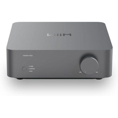 WIIM VIBELINK AMP – AUKŠTOS KLASĖS STEREO STIPRINTUVAS SU ESS DAC IR PFFB TECHNOLOGIJA. GALIA: 2 × 100 W @ 8 Ω, 2 × 200 W @ 4 Ω. 