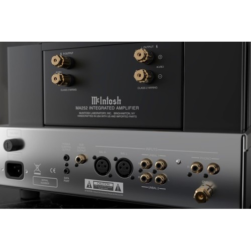 MCINTOSH MA252 – AUKŠTOS KLASĖS 2 KANALŲ HIBRIDINIS INTEGRUOTAS STIPRINTUVAS, DERINANTIS LEMPINĘ IR TRANZISTORINĘ TECHNOLOGIJAS. GALIA: 100 W VIENAM KANALUI PRIE 8 OMŲ, 160 W VIENAM KANALUI PRIE 4 OMŲ. 