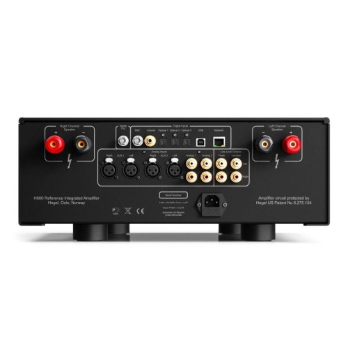 HEGEL H600 – AUKŠČIAUSIOS AB KLASĖS INTEGRUOTAS STIPRINTUVAS SU INTEGRUOTU DAC. GALIA:  303 W PRIE 8 Ω (1 KHZ, 1% THD)  600 W PRIE 4 Ω  STABILUS 2 Ω APKROVAI  DAMPING FACTOR: 4000 