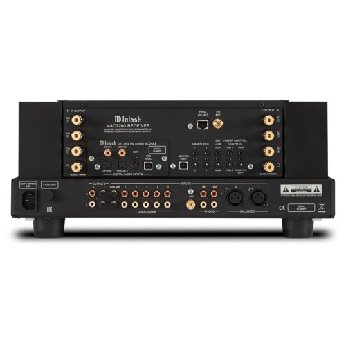 MCINTOSH MAC7200 – AUKŠTOS KLASĖS 2 KANALŲ INTEGRUOTAS TRANZISTORINIS STIPRINTUVAS SU RADIJO IMTUVU. GALIA: 200 W VIENAM KANALUI PRIE 2, 4 ARBA 8 OMŲ APKROVOS. INTEGRUOTAS AM/FM RADIJO IMTUVAS SU 20 STOČIŲ ATMINTIMI. 