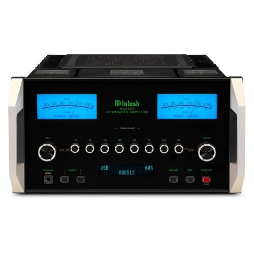 MCINTOSH MA9500 – AUKŠTOS KLASĖS 2 KANALŲ INTEGRUOTAS TRANZISTORINIS STIPRINTUVAS. GALIA: 300 W VIENAM KANALUI PRIE 2, 4 ARBA 8 OMŲ APKROVOS.  DAŽNIŲ JUOSTA: +0, -0,5 DB NUO 10 HZ IKI 100 000 HZ. 