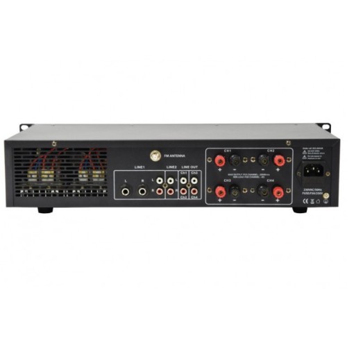 ADASTRA A4 DVIGUBAS STEREO STIPRINTUVAS SU MIKŠERIU IR VIDINIU GROTUVU GALIA 4 X 200W, DAŽNIŲ JUOSTA 20HZ - 20KHZ ±0.5DB 