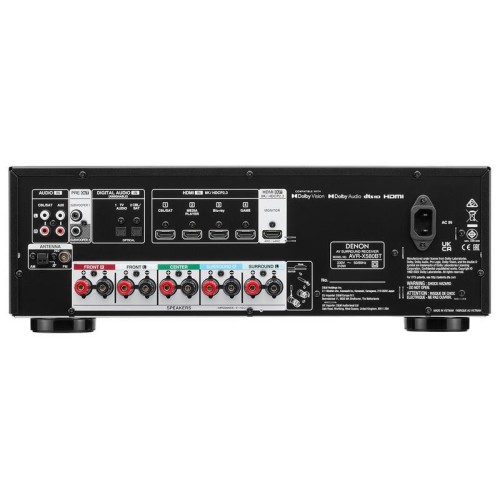 DENON AVR-X580BT – 5.2 KANALO 8K AV IMTUVAS-STIPRINTUVAS. GALIA: ‑ 70 W ×5 PRIE 8 Ω (20 HZ–20 KHZ, THD ≤0.08 %), ‑ 90 W ×5 PRIE 6 Ω (1 KHZ, THD ≤0.7 %) 