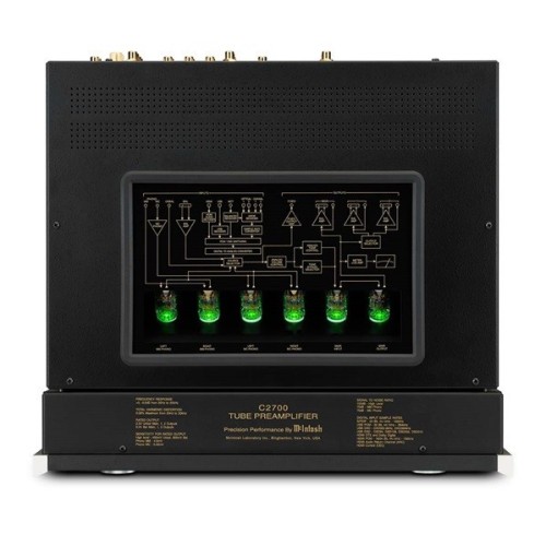 MCINTOSH C2700 – AUKŠTOS KLASĖS 2 KANALŲ LEMPINIS PRADINIS STIPRINTUVAS. GALIA: 16 V (BALANSUOTAS IŠĖJIMAS), 8 V (NEBALSANSUOTAS IŠĖJIMAS).  DAŽNIŲ JUOSTA: +0, -0,5 DB NUO 10 HZ IKI 100 000 HZ. 
