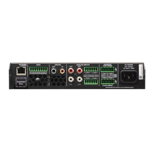 ​BLAZE AUDIO POWERZONE™ CONNECT 504 – D-KLASĖS KETURIŲ KANALŲ GALIOS STIPRINTUVAS SU INTEGRUOTU DSP. GALIA:  4 X 125 W PRIE 4/8 Ω, 2 X 250 W PRIE 70/100 V. BENDRA SISTEMOS GALIA: 500 W. 
