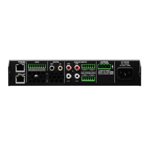 ​BLAZE AUDIO POWERZONE™ CONNECT 122D – D-KLASĖS DVIEJŲ KANALŲ GALIOS STIPRINTUVAS SU INTEGRUOTU DSP IR DANTE® AOIP (AUDIO OVER IP) PALAIKYMU. 2 X 60 W PRIE 4/8 Ω (ŽEMOS VARŽOS REŽIMAS), 1 X 125 W PRIE 70/100 V (AUKŠTOS VARŽOS REŽIMAS). 