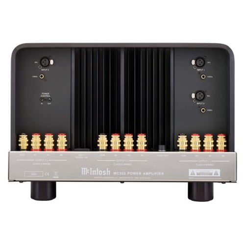MCINTOSH MC303 – AUKŠTOS KLASĖS 3 KANALŲ GALIOS STIPRINTUVAS. GALIA: 300 W VIENAM KANALUI PRIE 2, 4 ARBA 8 OMŲ APKROVOS. DAŽNIŲ JUOSTA: +0, -0,25 DB NUO 20 HZ IKI 20 000 HZ. 