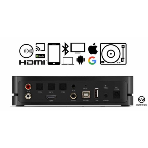 SYSTEM AUDIO STEREO HUB, KOMUTATORIUS GOOGLE CHROMECAST, APPLE AIRPLAY, SPOTIFY CONNECT PALAIKYMAS, HDMI (ARC) JUNGTIS 