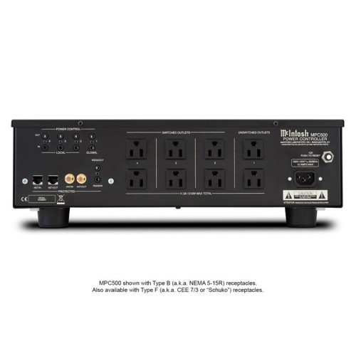 ​​​MCINTOSH MPC500 – AUKŠTOS KOKYBĖS MAITINIMO VALDIKLIS/FILTRAS. LIZDŲ SKAIČIUS: 4 TYPE F („SCHUKO“) LIZDAI, IŠ KURIŲ 1 VISADA ĮJUNGTAS, O 3 PROGRAMUOJAMI. GALIA: MAKSIMALI SROVĖ 6,0 A, MAKSIMALI GALIA 1440 W.  