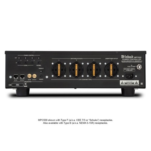 ​​​MCINTOSH MPC500 – AUKŠTOS KOKYBĖS MAITINIMO VALDIKLIS/FILTRAS. LIZDŲ SKAIČIUS: 4 TYPE F („SCHUKO“) LIZDAI, IŠ KURIŲ 1 VISADA ĮJUNGTAS, O 3 PROGRAMUOJAMI. GALIA: MAKSIMALI SROVĖ 6,0 A, MAKSIMALI GALIA 1440 W.  