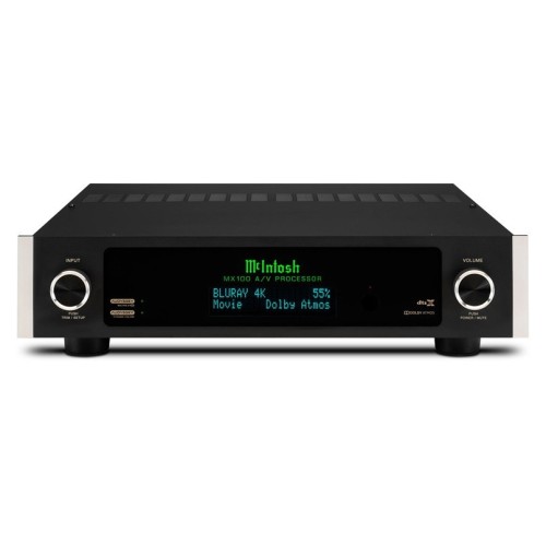 MCINTOSH MX100 – A/V PROCESORIUS, SKIRTAS ŠIUOLAIKINĖMS NAMŲ KINO SISTEMOMS. HDMI JUNGTYS: 4 ĮĖJIMAI IR 1 IŠĖJIMAS, VISI PALAIKO 4K/60HZ, HDCP 2.2, 18GBPS PRALAIDUMĄ. GARSO KANALAI: 11.2 KANALŲ IŠVESTIS (7.2.4 KONFIGŪRACIJA), SU SEPTYNIAIS 32 BITŲ SKAITME