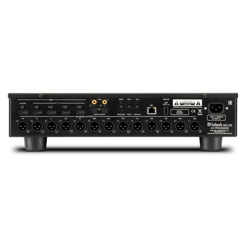 MCINTOSH MX100 – A/V PROCESORIUS, SKIRTAS ŠIUOLAIKINĖMS NAMŲ KINO SISTEMOMS. HDMI JUNGTYS: 4 ĮĖJIMAI IR 1 IŠĖJIMAS, VISI PALAIKO 4K/60HZ, HDCP 2.2, 18GBPS PRALAIDUMĄ. GARSO KANALAI: 11.2 KANALŲ IŠVESTIS (7.2.4 KONFIGŪRACIJA), SU SEPTYNIAIS 32 BITŲ SKAITME