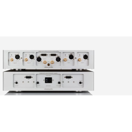 CLEARAUDIO STATEMENT PHONO – AUKŠČIAUSIOS KLASĖS FONOKOREKTORIUS, SKIRTAS TIEK MM, TIEK MC KARTRIDŽAMS. IŠĖJIMO VARŽA: 150 Ω (XLR), 75 Ω (RCA). DUAL MONO KONSTRUKCIJA SU ATSKIRAIS MAITINIMO ŠALTINIAIS KIEKVIENAM KANALUI. 