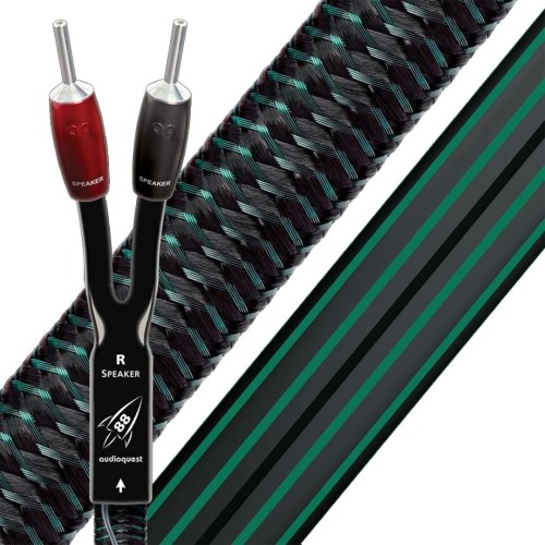 AUDIOQUEST ROCKET 88 GARSO KOLONĖLIŲ LAIDAS SOLID PERFECT-SURFACE COPPER+ (PSC+) LAIDININKAI, DOUBLE STAR-QUAD GEOMETRIJA, ANGLIES PAGRINDO TRIUKŠMO IR TRUKDŽIŲ SKLAIDOS SISTEMA 