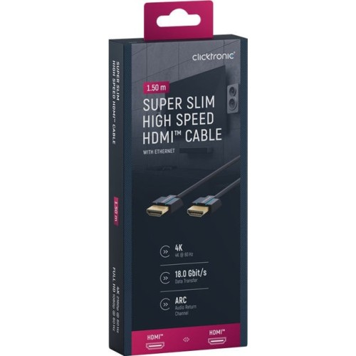 CLICKTRONIC ULTRA-SLIM HIGH SPEED HDMI™, (1.5 M.) SIGNALINIS HDMI KABELIS SU ETHERNET PALAIKYMU 