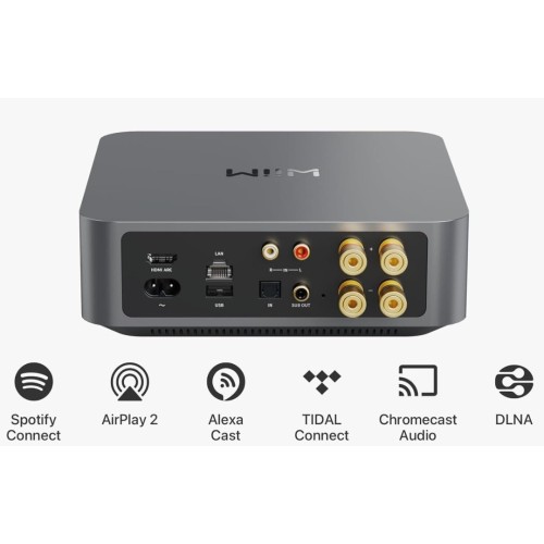 STEREO HI-FI KOMPLEKTAS, WIIM AMP + DYNAUDIO EMIT 10 LENTYNINĖS GARSO KOLONĖLĖS 