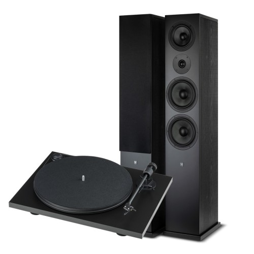 WILSON SEVEN GRINDINIŲ GARSO KOLONĖLIŲ + PRO-JECT PRIMARY E PHONO PATEFONO STEREO KOLONĖLIŲ KOMPLEKTAS 