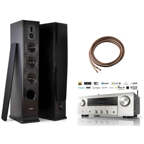 STEREO SISTEMA DENON DRA-900H STEREO 2.1 GARSO STIPRINTUVAS RESYVERIS 2X145W TINKLO GROTUVAS HDMI WIFI SU DYNAVOICE DEFINITION DF-8 GARSO KOLONĖLĖM GRINDINĖM 560W