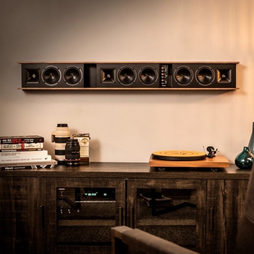 KLIPSCH HERITAGE THEATER BAR – PRESTIŽINIS PASYVUS GARSO BARAS (LCR) IŠ HERITAGE SERIJOS. DAŽNIŲ ATSAKAS: ~95 HZ – 20 KHZ (±3 DB); –10 DB TIES 75 HZ  