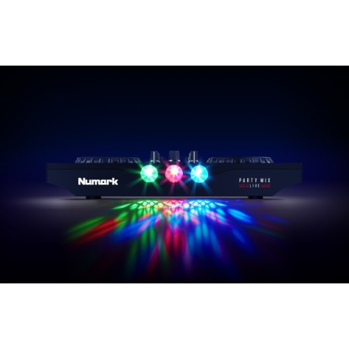 NUMARK PARTY MIX LIVE 2-IŲ KANALŲ DJ VALDIKLIS SU ĮMONTUOTAIS GARSIAKALBIAIS BEI ŠVIESŲ EFEKTAIS 