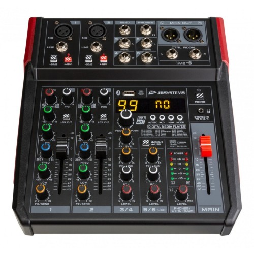 JB SYSTEM LIVE-6 KOMPAKTIŠKAS MIKŠERINIS PULTAS USB/BLUETOOTH/REC + DSP FX 