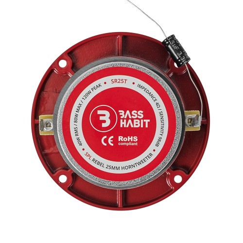 BASS HABIT REBEL SR25T, AUTOMOBILINIAI AUKŠTŲ DAŽNIŲ GARSIAKALBIAI, GALIA: 40 W, JAUTRUMAS: 98 DB, MONTAVIMO GYLIS: 35 MM 