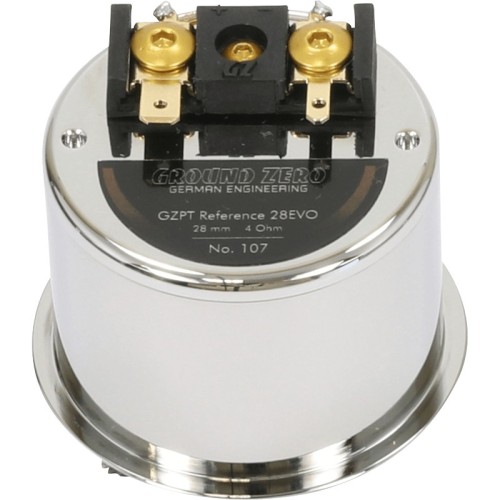 GROUND ZERO GZPT REFERENCE 28EVO AUTOMOBILINIS AUKŠTŲ DAŽNIŲ GARSIAKALBIS GALIA (RMS/ MAX) 100 / 150 W, DAŽNIŲ JUOSTA 1000 HZ – 30 KHZ 