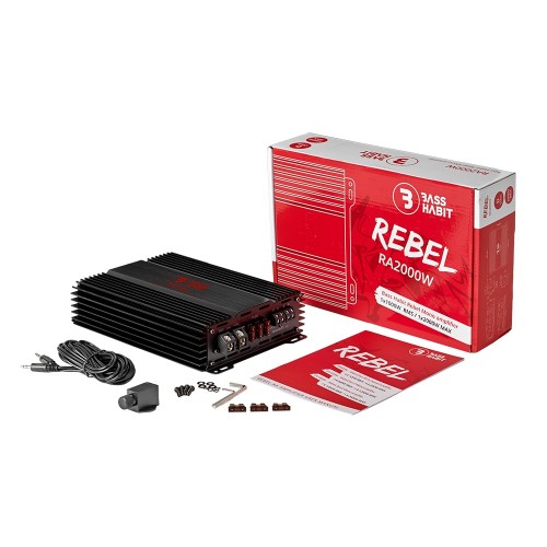 BASS HABIT REBEL RA2000W, 1-KANALO AUTOMOBILINIS GARSO STIPRINTUVAS, GALIA:1X1000W, DAŽNIŲ JUOSTA: 15HZ – 250HZ 