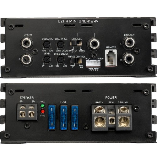 GROUND-ZERO GZHA MINI ONE-K 24V AUTOMOBILINIS GARSO STIPRINTUVAS GALIA 1200 W, DAŽNIŲ JUOSTA 10 – 200 HZ 