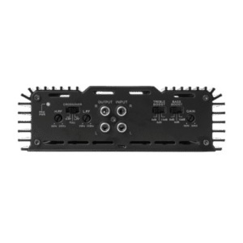 BASS HABIT REBEL RA500W – 2 KANALŲ AUTOMOBILINIS STIPRINTUVAS (CLASS AB). GALIA (RMS): • 2 × 125 W PRIE 2 Ω ĮTAMPOS   • 2 × 75 W PRIE 4 Ω   • 1 × 250 W PRIE 4 Ω, JUNGUS KANALUS (BRIDGED / TILTU) 
