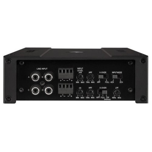 HELIX M FOUR GARSO STIPRINTUVAS AUTOMOBILIUI 4-KANALŲ RMS GALIA 4 X 100 / 2 X 400W DAŽNIŲ JUOSTA 10 HZ - 30,000 HZ D-KLASĖ RCA JUNGTIS ADEP IR SMD FUNKCIJA 