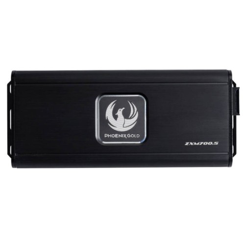 ​PHOENIX GOLD ZXM700.5 - KOMPAKTIŠKAS 5 KANALŲ AUTOMOBILINIS GALIOS STIPRINTUVAS. GALIA:  4 × 60 W RMS PRIE 4 Ω.​  4 × 100 W RMS PRIE 2 Ω. 2 × 200 W TILTUOJANT PRIE 4 Ω. SUBWOOFERIO KANALAS: 230 W RMS PRIE 4 Ω​. 