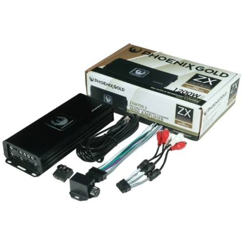 ​PHOENIX GOLD ZXM700.5 - KOMPAKTIŠKAS 5 KANALŲ AUTOMOBILINIS GALIOS STIPRINTUVAS. GALIA:  4 × 60 W RMS PRIE 4 Ω.​  4 × 100 W RMS PRIE 2 Ω. 2 × 200 W TILTUOJANT PRIE 4 Ω. SUBWOOFERIO KANALAS: 230 W RMS PRIE 4 Ω​. 